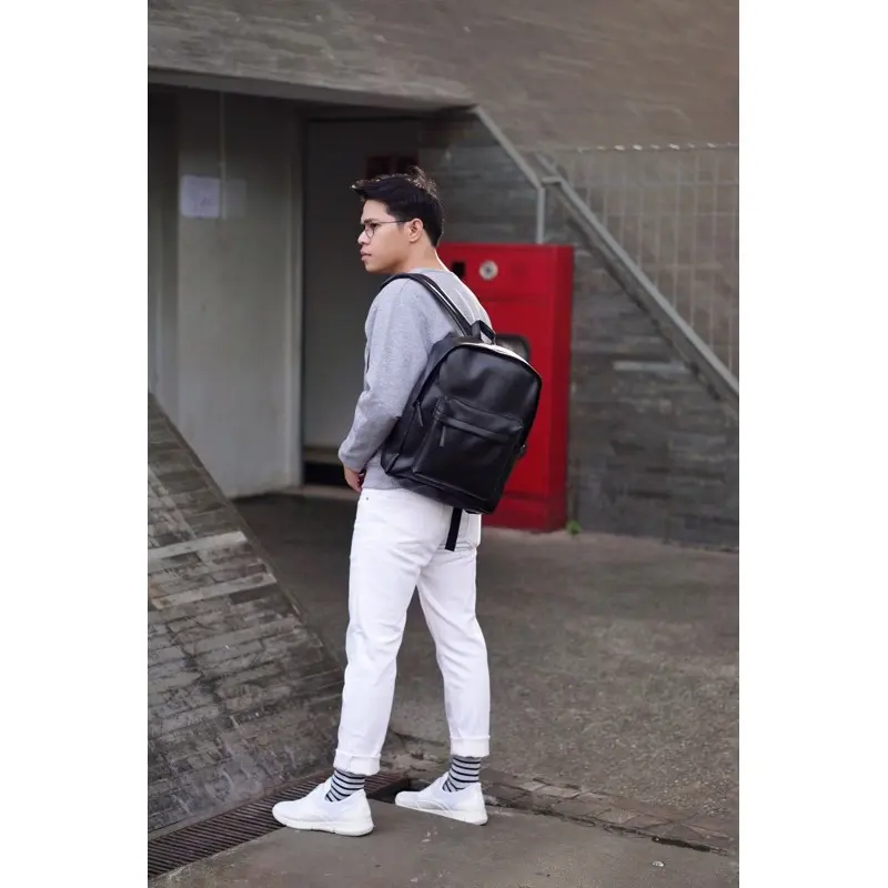Ransel Tas Pria Wanita Toxi Backpack Kulit Hitam Putih - TGIF Project 3