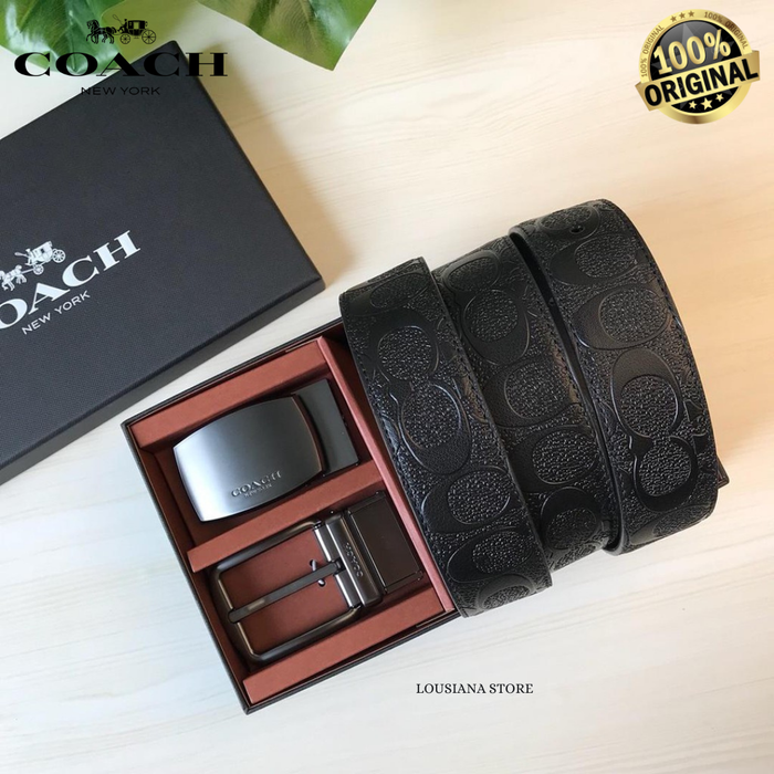 Gambar Ċöāĉħ Belt Leather With Embossed Pattern, Double Sided Black dari Lousiana Official Store Kota Tangerang Tokopedia