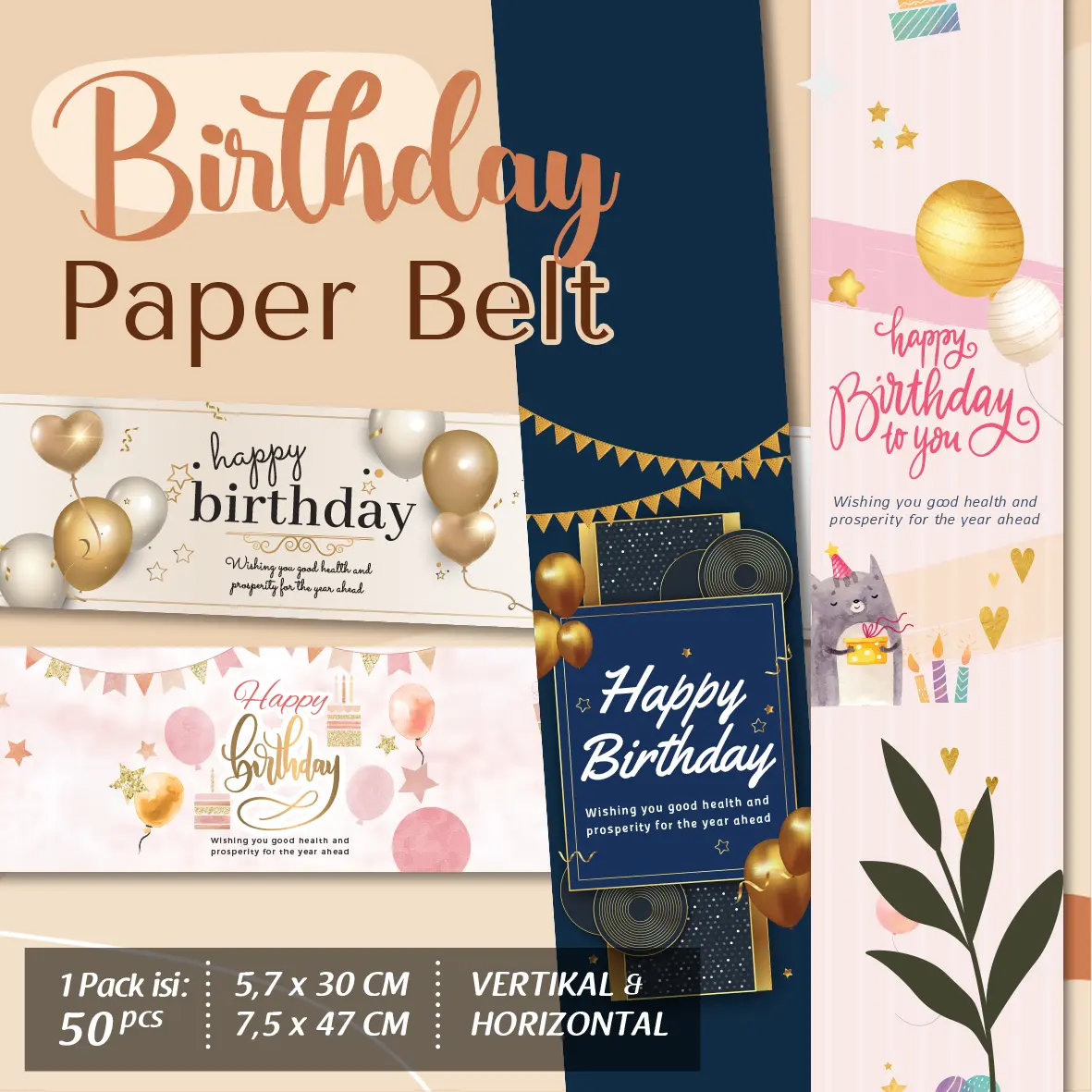 [Isi 50] Paper Belt Birthday/ Sabuk Kertas Ulang Tahun/Slongsong