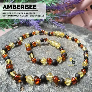 Amber Bee Set Kalung & Gelang Anak Premium Glossy Multicolor SNGM87140 Baroque Full Amber Sertifikat Ready