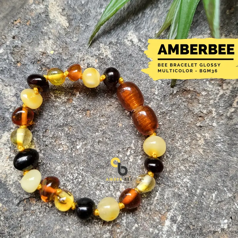 Gelang Amber Anak Premium Glossy Multicolor BGM36 By Amber Bee