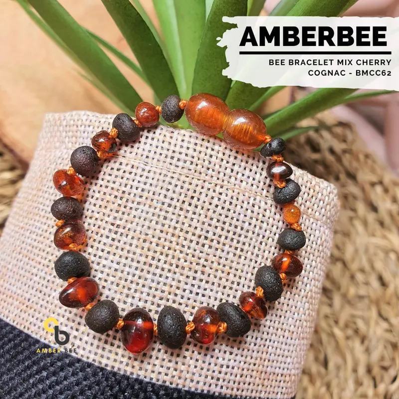 Amber Bee Gelang Amber Anak Premium Mix Cherry Cognac BMCC62 Model Baroque Panjang 14-15cm Berat 1.8 Gram Finishing Glossy & Matte Bahan Amber Zipper IkatMatPatlog.getStatusadmin