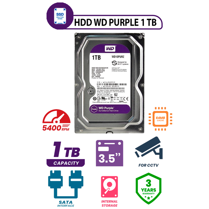 Gambar WD Purple 1TB / Internal HDD / CCTV HDD dari SSD SOLUTION STORE Kota Administrasi Jakarta Barat Tokopedia