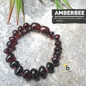 Amber Bee Gelang Dewasa Amber Glossy Cherry 17cm BGCC72 Model Baroque Ikat Mati Tiap Butir Ulir Plastik Manfaat Kesehatan Stylish