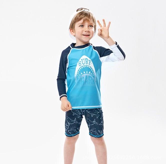 setelan baju renang anak laki import terbaru biru hiu surf 0