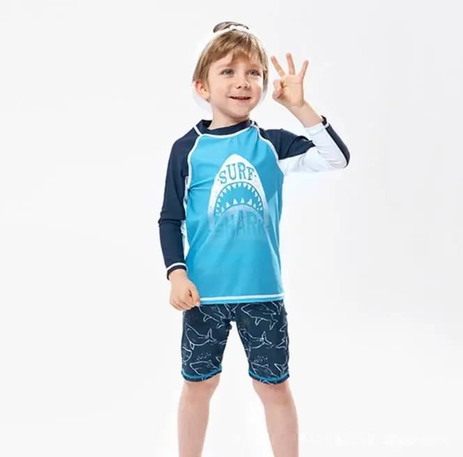 setelan baju renang anak laki import terbaru biru hiu surf 0