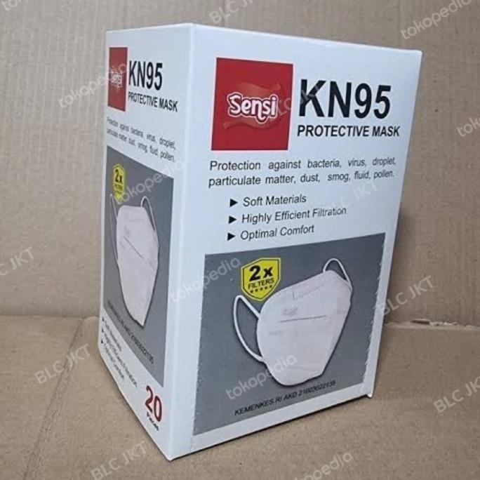 MASKER SENSI KN95 ISI 20 ORIGINAL | KESEHATAN | DUCKBILL | SANITIZER - Putih