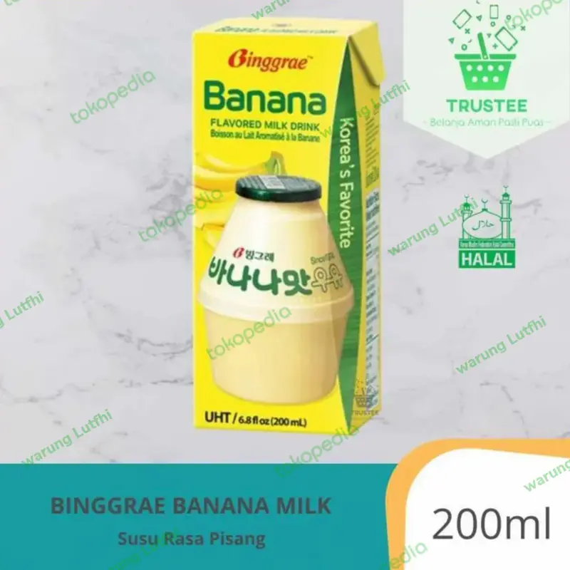 BINGGRAE BANANA FLAVORED MILK DRINK UHT 200ml - Susu Pisang KoreaHalal 0