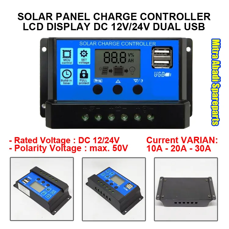 SOLAR Panel CHARGE CONTROLLER LCD Display DC 12V / 24V Dual USB