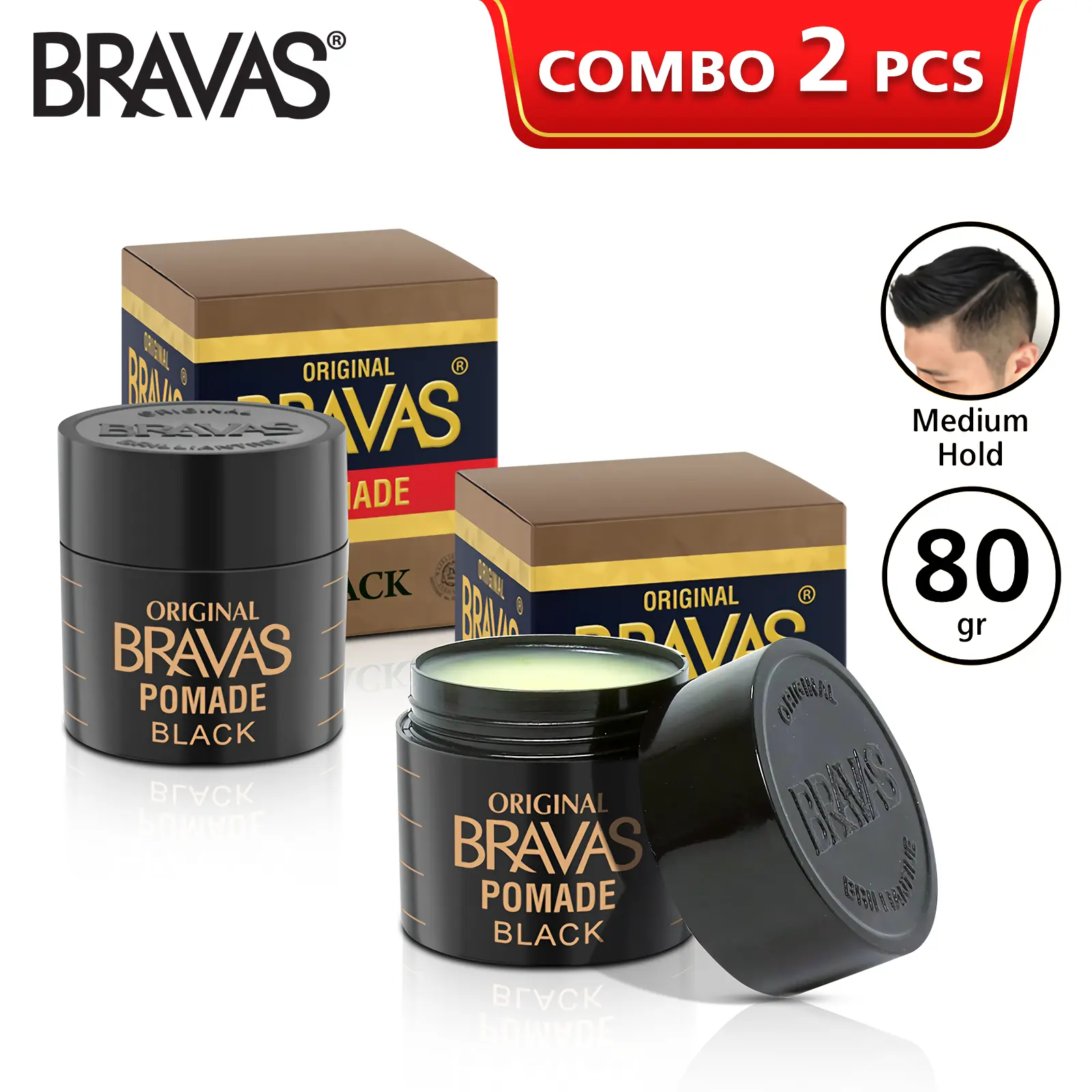 BRAVAS Minyak Rambut Berbasis Minyak 80G 2 Pcs Oil Based Pomade Penata Rambut XX-CT Black