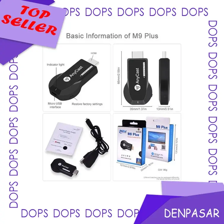 Terlaris Anycast M9 Plus Wireless WiFi Mirorring HDMI Dongle DOPS