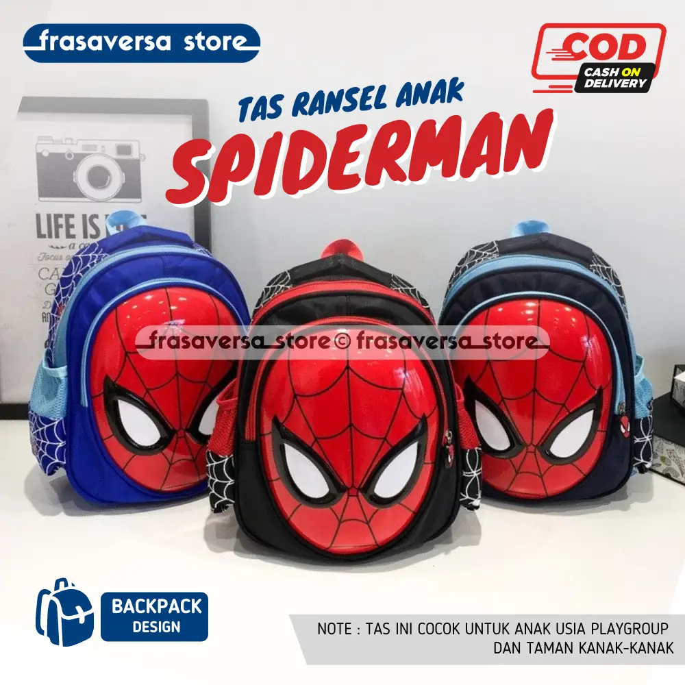 Tas Ransel Sekolah Anak Laki Laki Cowok PAUD TK SD Model Spiderman