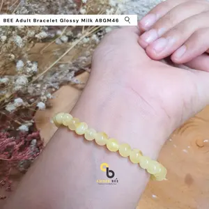 Amber Bee Gelang Dewasa Premium Glossy Milk ABGM46 Model Baroque Material Amber Long 20 cm Weight 4.04 gram Cocok untuk Kulit Terang