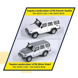 2023 Toyota Land Cruiser 71 70th Anniversary With Stripes And Roofrack 1/64 Diecast Model Car By Paragon Models White