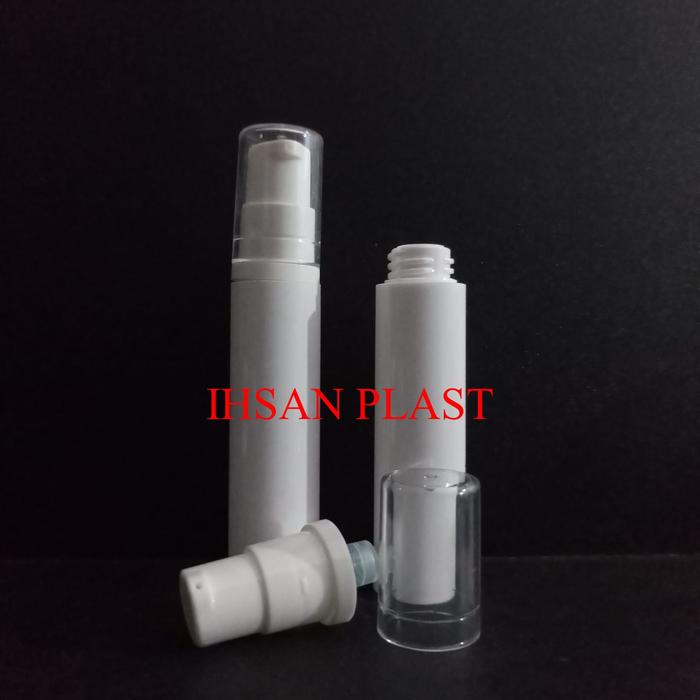 Gambar BOTOL AIRLESS 10 ML PLASTIK PUTIH TUTUP ULIR/PUTAR CAP LUAR BENING dari Ihsan Plast Kab. Malang Tokopedia