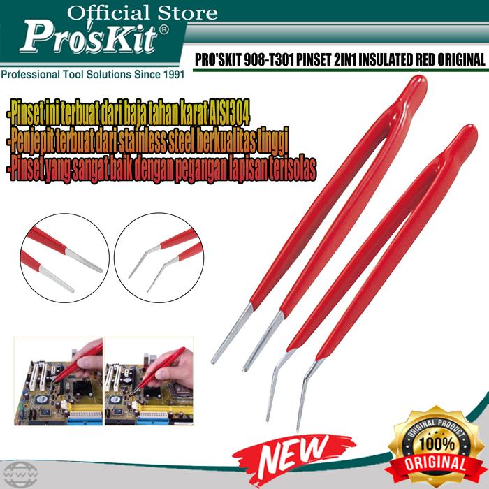 Gambar Pinset PRO'SKIT 908-T301 2IN1 Insulated Red ORIGINAL dari Pro'sKit Kota Tangerang Tokopedia