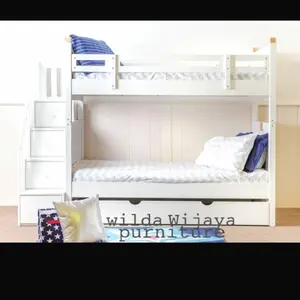 tempat tidur anak tingkat 3 kasur . tangga laci