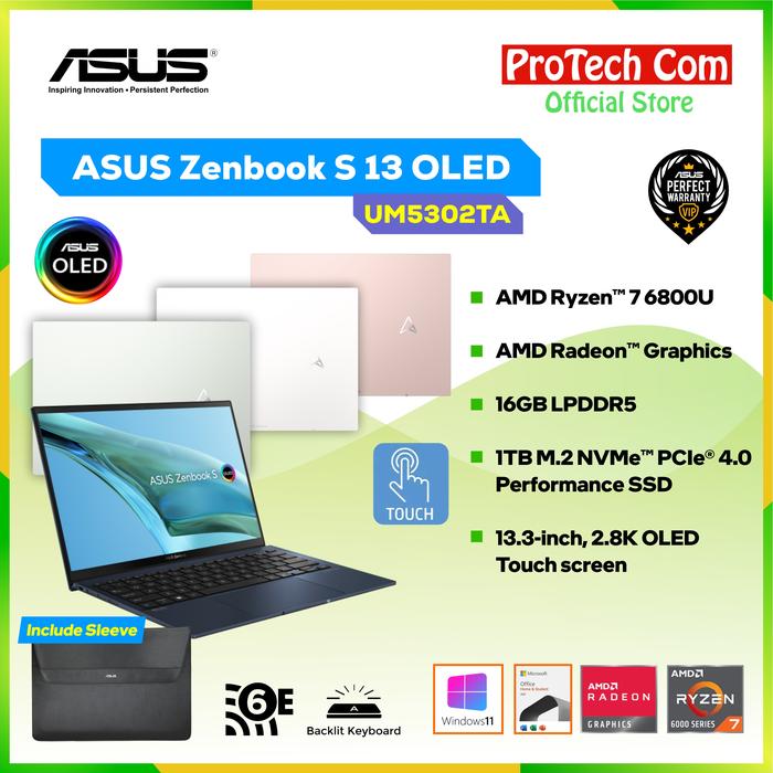 Gambar ASUS ZENBOOK S13 OLED UM5302TA RYZEN 7-6800U 16GB 1TB 13.3" OHS W11 - Refined White dari ProTech Com Kota Administrasi Jakarta Utara Tokopedia