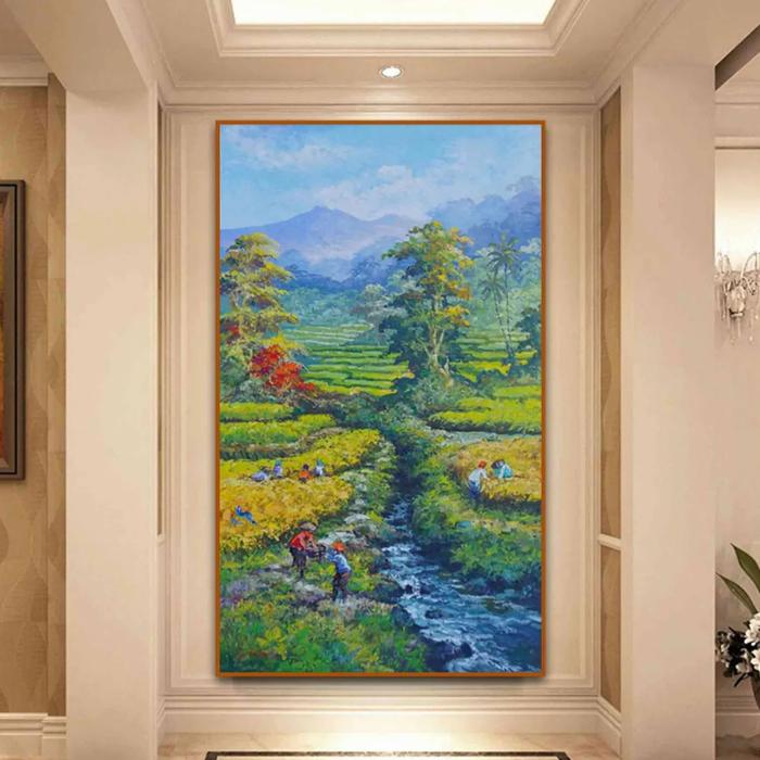 Gambar Lukisan Pemandangan Alam Sawah Pegunungan dan Sungai dari Lukisan Bandung Kota Bandung Tokopedia