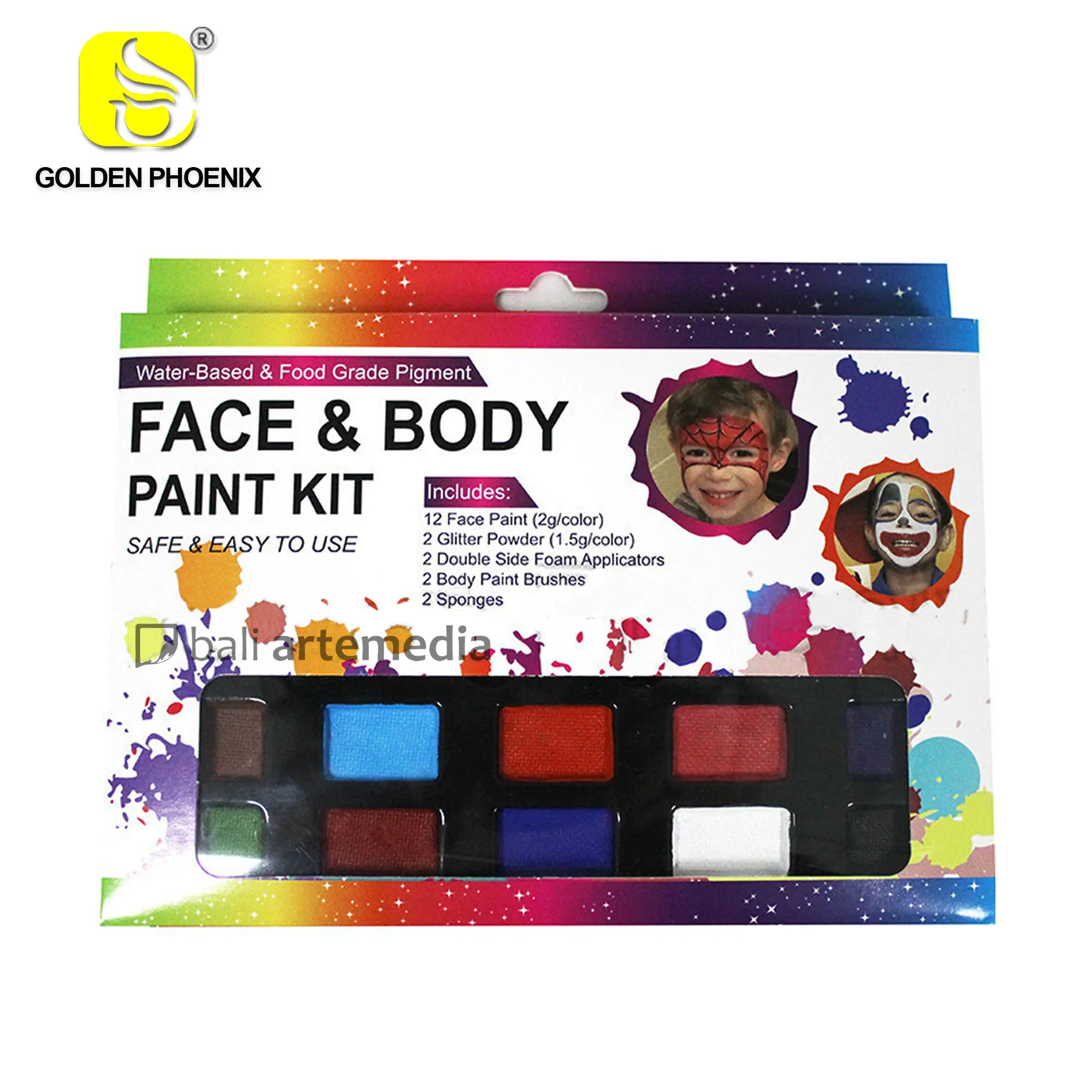 Golden Phoenix Face & Body Paint KIt Set 12 - Bali Art Supplies