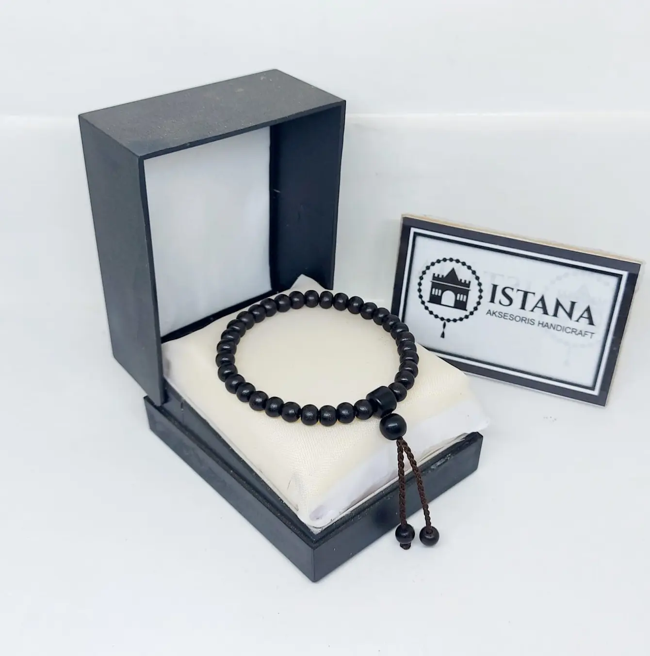 gelang tasbih kayu galih kelor hitam size 5 mm