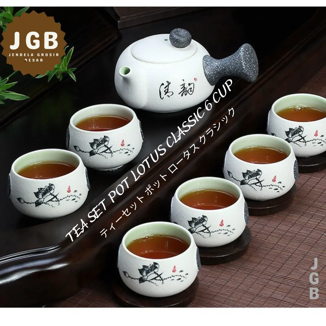 TEA SET POT LOTUS CLASSIC 6 CUP CERAMIC HAMPERS / TEKO 6 CANGKIR LOTUS
