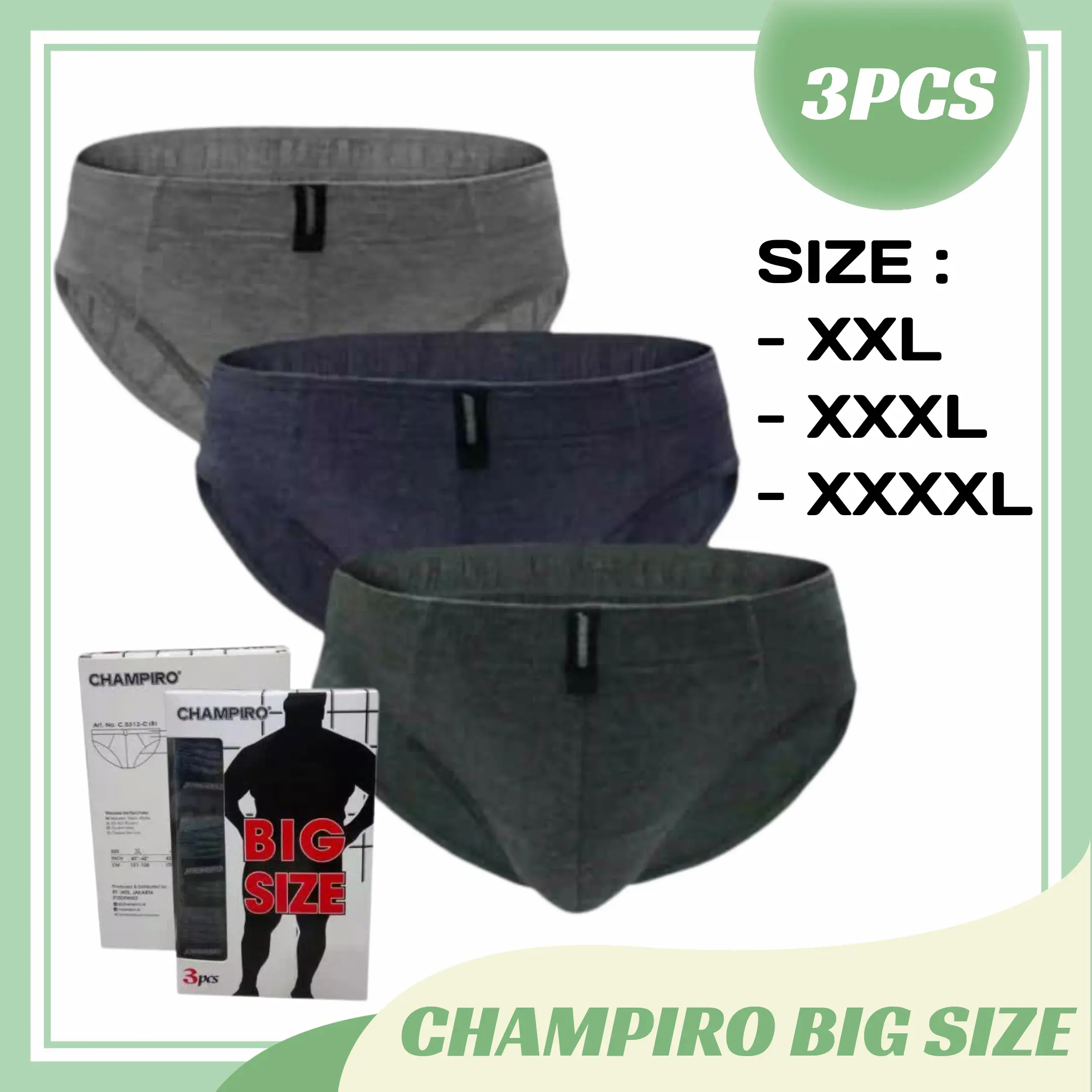Celana Dalam Pria Champiro BIG SIZE 3Pcs 100% Katun Size XXL XXXL XXXL