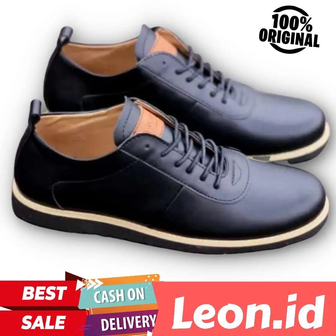 Sepatu Pantofel Pria Crocodile Pantofel Tali Formal Kulit Swedia Hitam