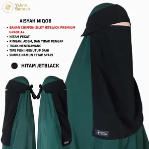 Cadar/Niqab Bandana Poni Chiffon Jetblack Premium - Aisyah Niqob