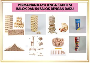 Permainan Kayu Stako 51 Balok dan 54 Balok Dengan 4 Dadu