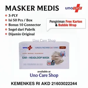 Masker Surgical 3 Ply / Masker Medis UnoCare Warna Putih