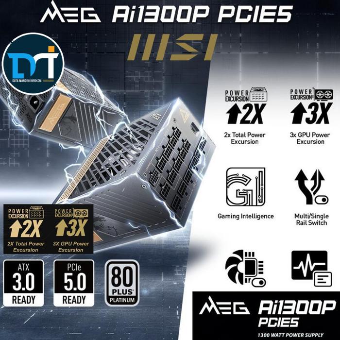 Gambar MSI MEG Ai1300P PCIE5 - 1300W 80+ Plus Platinum Fully Modular PSU dari Duta Mandiri Infokom Kota Administrasi Jakarta Pusat Tokopedia