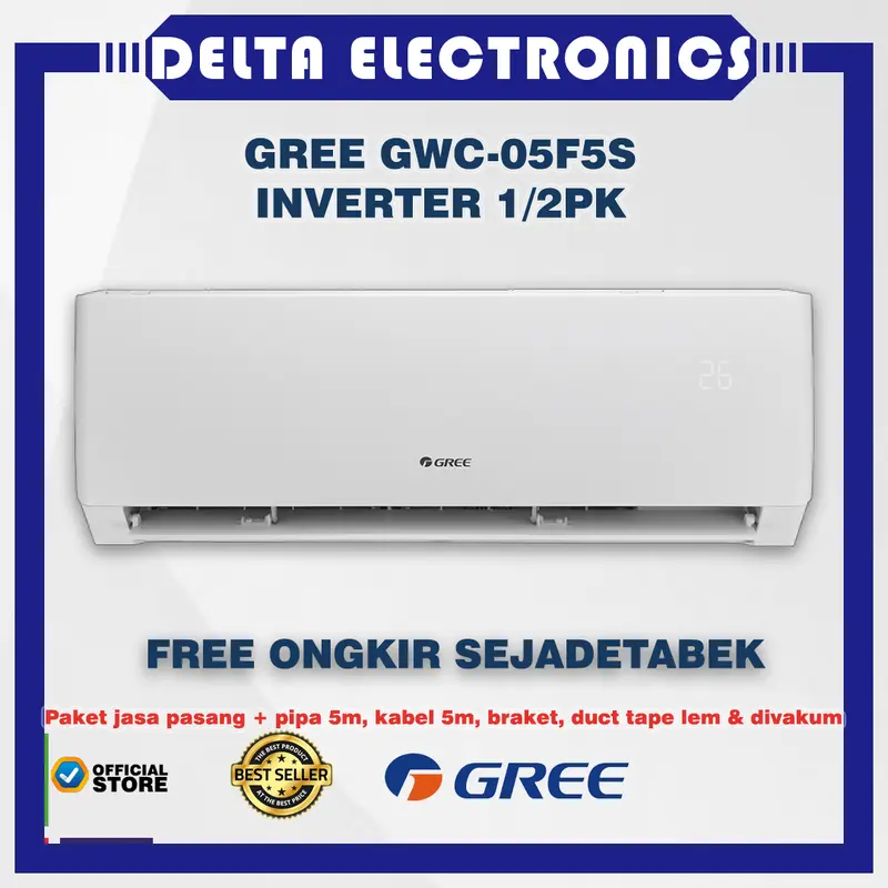 Gree GWC-05F5S AC Split Inverter 1/2 PK + Paket Pasang Pipa Set 5meter 0