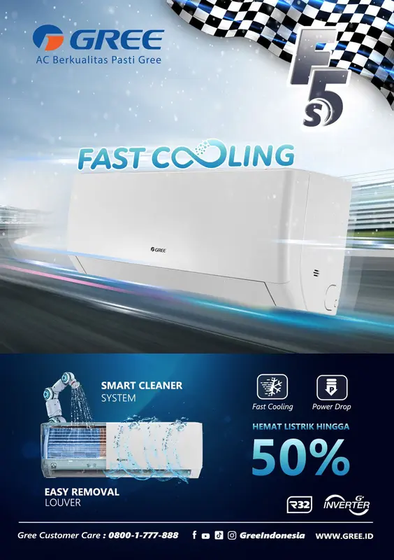 Gree GWC-05F5S AC Split Inverter 1/2 PK + Paket Pasang Pipa Set 5meter 3