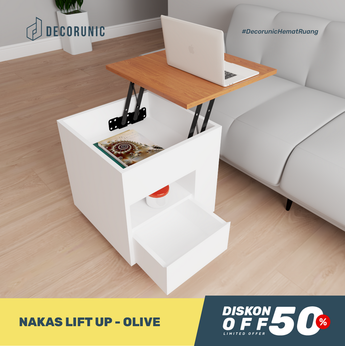 Gambar Decorunic Meja Nakas Kamar Tidur - Bedside Table Meja Storage Lift Up dari Decorunic Kab. Jepara Tokopedia