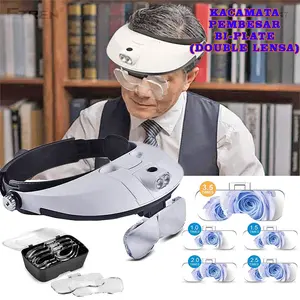 Kacamata Zoom Pembesar Magnifier Glasses Exchangeable 5 Lens 2 Led