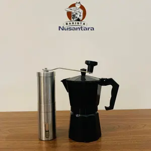 Paket 2in1 Mokapot 6 Cup Black + Grinder Manual Bonus Kopi Robusta