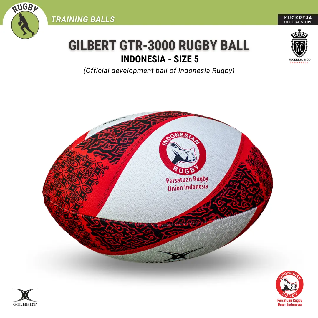 Gilbert GTR-3000 Rugby Ball - INDONESIA (Size 5) Bola Rugby Ukuran Dewasa Kerjasama dengan Persatuan Rugby Union Indonesia