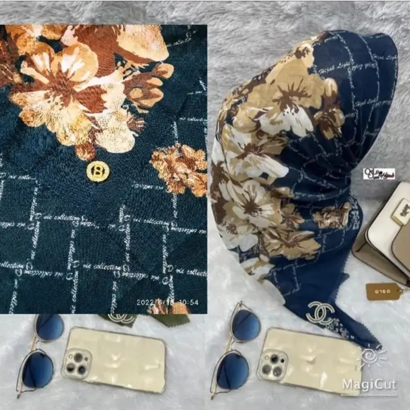 Jilbab Kerudung Segi Empat Voal Motif Ala Buttonscarves Pakai pin B