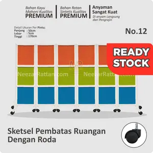 Sketsel partisi pembatas Penyekat ruangan no 12, 4 pintu, PAKAI RODA sekat ruang tamu estetik