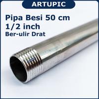 Gambar Pipa Besi 50 cm 1/2" Ber Ulir Drat Male Stainless Bulat Polos Artupic dari Artupic Peralatan Peternakan Kota Tangerang Selatan 2 Tokopedia