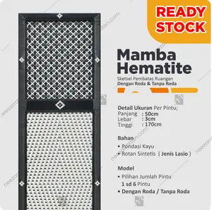 Sketsel Rotan Mamba Hematite Pembatas Ruangan Sintetis Model Mamba Hematite Rangka Kayu Mahoni Anyaman Rotan Sintetis Ukuran P 50cm X T 170cm DENGAN RODA