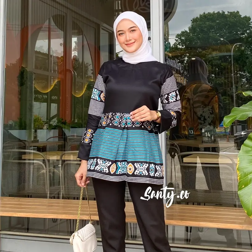 Baju Wanita Blouse Batik Kombinasi Motif Songket Modern Batik Fashion