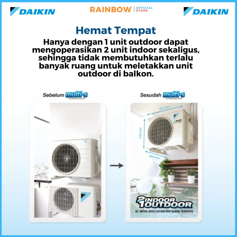 AC DAIKIN MULTI S 1/2PK + 1/2 PK - 2MKC20RVM (15+15) INVERTER R32 1