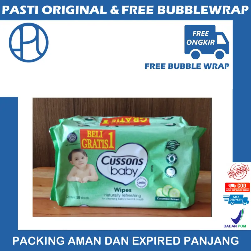 BELI 1 GRATIS 1 CUSSONS BABY WIPES 50 + 50 TISU TISSUE BASAH 1