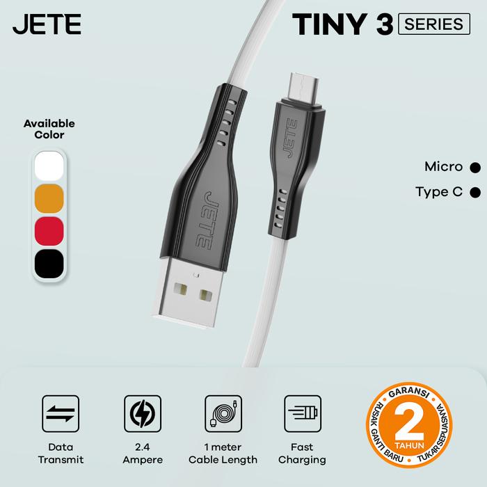Gambar Kabel Data Micro USB JETE TINY 3 2.4A Fast Charging - Original - Black dari Doran Gadget Official Kota Administrasi Jakarta Pusat Tokopedia