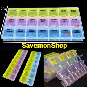 Kotak Pil Tempat Box Obat Harian 3 Waktu Pagi Siang Malam 21 Sekat