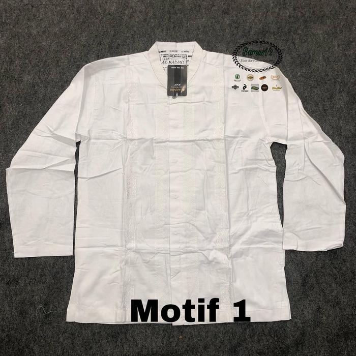 Gambar Baju Koko Al Madani Lengan Panjang Putih dari grosir sarung bamus Kab. Sleman Tokopedia