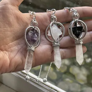 pendulum clear quartz,black obsidian,amethyst merkaba style