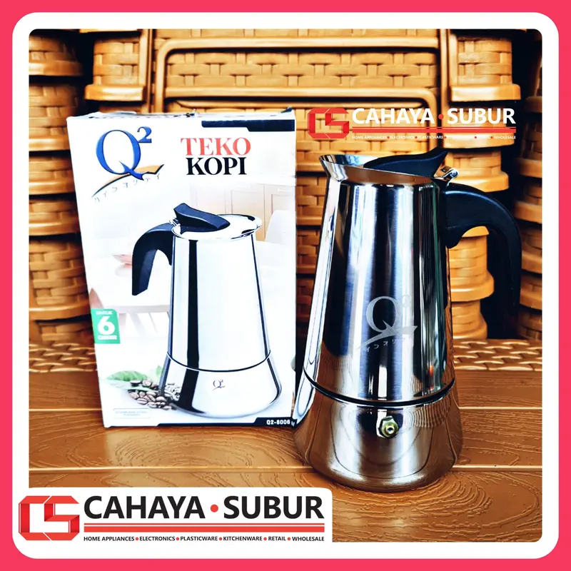 Teko Kopi Stainless Steel Q2 Coffee Maker Moka Pot Espresso 6 Cangkir 0